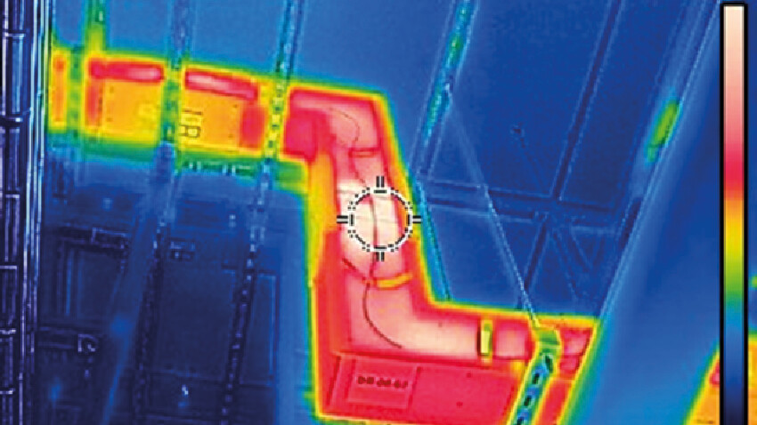 Thermal image of cable installed along bus duct AP Sensing thermal image for distributed temperature sensing, identifying potential hot spots in critical infrastructure
