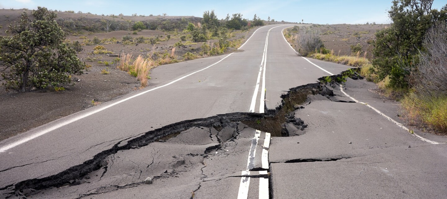 Severe earthquake damage on a road highlights the need for distributed fiber optic monitoring Severe earthquake damage on a road highlights the need for distributed fiber optic monitoring
