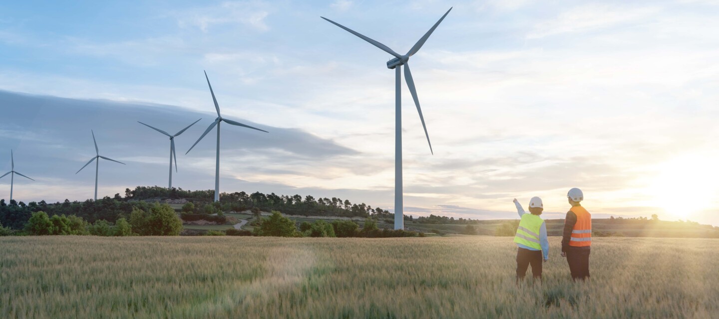 Engineering Team with wind turbines