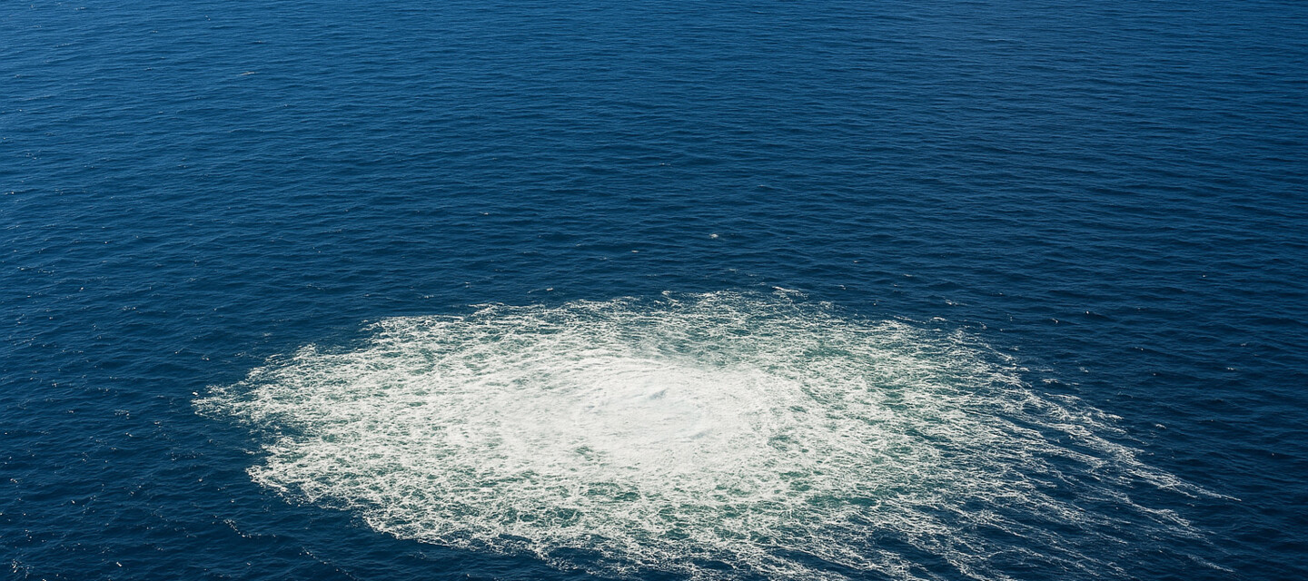 Großflächige Gasblasen im Meer. Erkennung von Leckagen an Unterwasserpipelines mit verteilter Glasfaser-Sensorik von AP Sensing Großflächige Gasblasen im Meer. Erkennung von Leckagen an Unterwasserpipelines mit verteilter Glasfaser-Sensorik von AP Sensing
