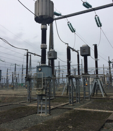 Electrical substation showcasing critical power assets monitored by AP Sensing solutions Electrical substation showcasing critical power assets monitored by AP Sensing solutions