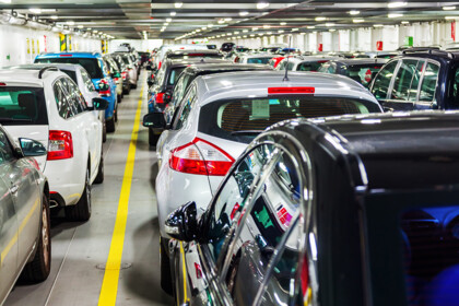 Parked cars in a RoRo vessel Parked cars in a RoRo vessel