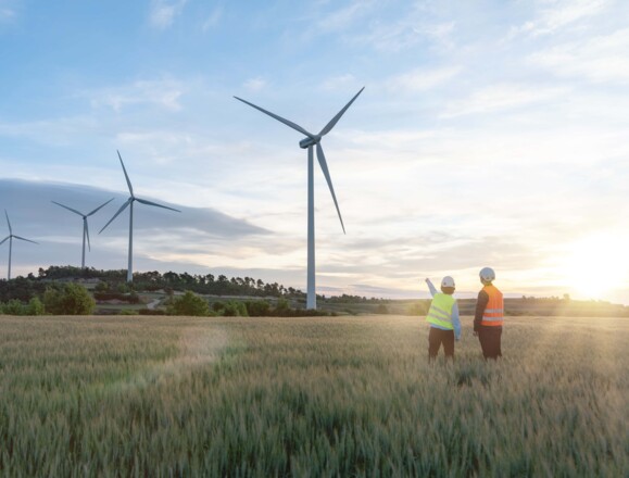Engineering Team with wind turbines