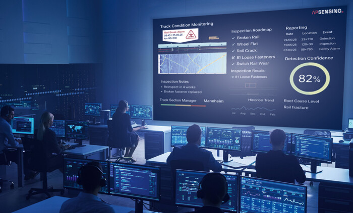 Control room displays AP Sensing's railway monitoring software