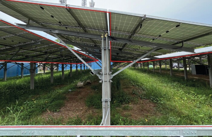 Solar panel structure and cabling undercarriage view for AP Sensing distributed fiber optic sensing solutions Solar panel structure and cabling undercarriage view for AP Sensing distributed fiber optic sensing solutions