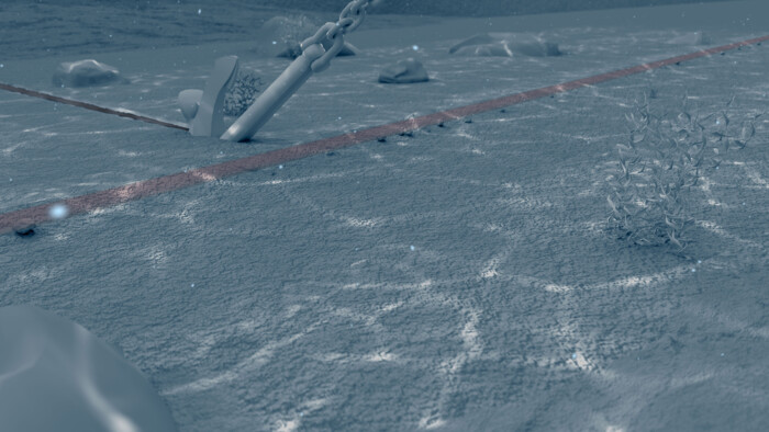 Anchor drop in an underwater scene
