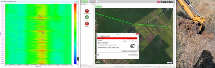 Figure 3: DAS waterfall diagram and alarm notification in SmartVision of a machinery digging test during SAT DAS waterfall diagram and alarm notification in SmartVision of a machinery digging test during SAT